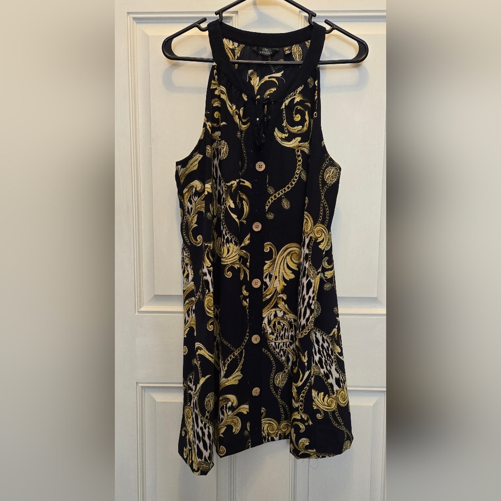 Mlle Gabrielle Black and Gold Baroque Midi Dress